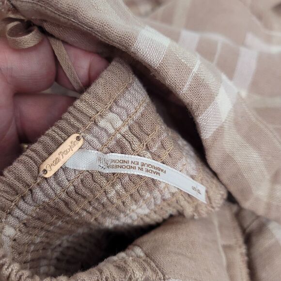 FREE PEOPLE dress life like this neutral tan and white‎ plaid linen S - Picture 5 of 10